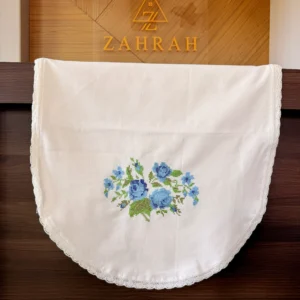 Blue Starflower Embroidered Chair Back Cover – Traditional Cross-Stitch