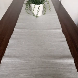 Dove Grey Ribbed Table Runner – Light Silver Textured Cotton Runner