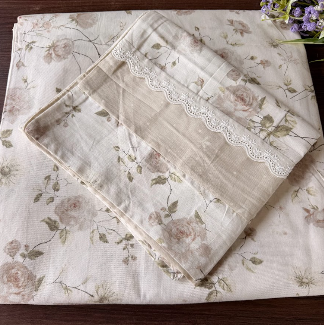 Premium Floral Cotton Bedsheet with Lace-Detail Pillow Covers