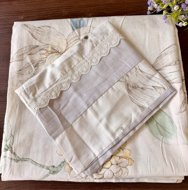 Premium Floral Cotton Bedsheet with Lace-Detail Pillow Covers