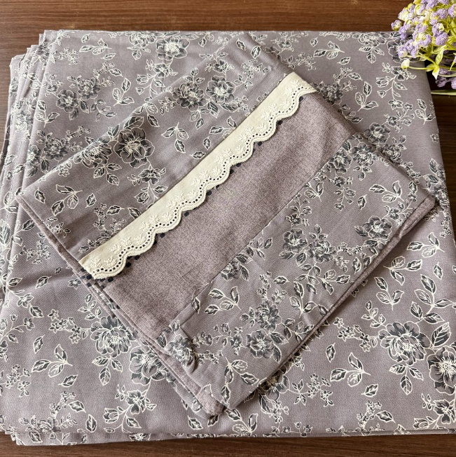 Premium Floral Cotton Bedsheet with Lace-Detail Pillow Covers