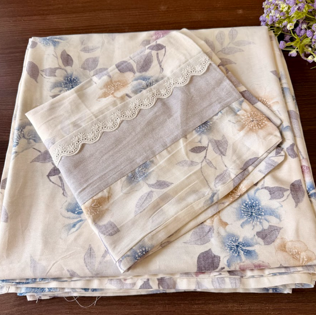 Premium Floral Cotton Bedsheet with Lace-Detail Pillow Covers