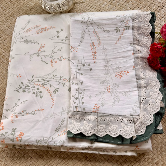 Floral Bedsheet with Dual Frill Lace Pillow Covers