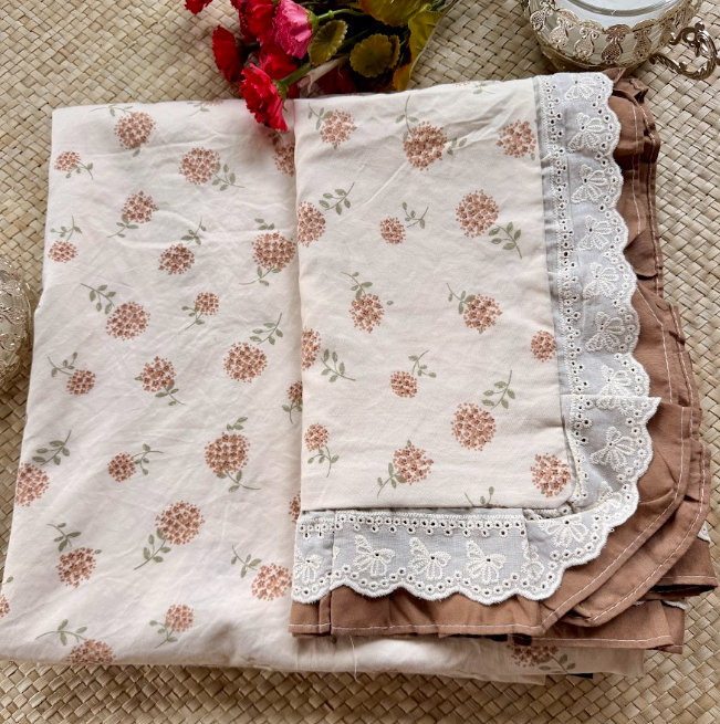 Floral Bedsheet with Dual Frill Lace Pillow Covers