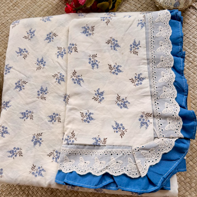 Floral Bedsheet with Dual Frill Lace Pillow Covers