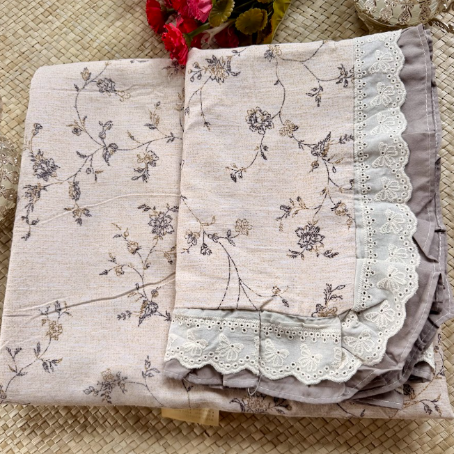 Floral Bedsheet with Dual Frill Lace Pillow Covers