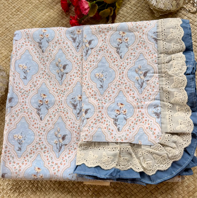 Floral Bedsheet with Dual Frill Lace Pillow Covers