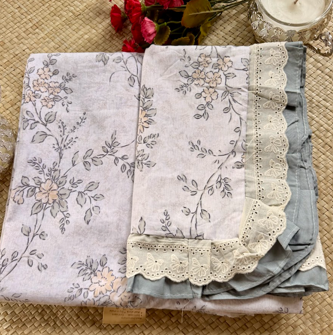 Floral Bedsheet with Dual Frill Lace Pillow Covers