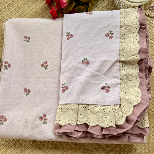 Floral Bedsheet with Dual Frill Lace Pillow Covers