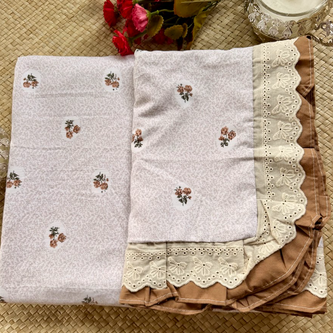 Floral Bedsheet with Dual Frill Lace Pillow Covers - Image 2